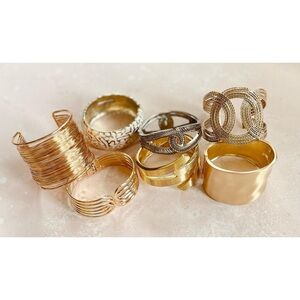 Set of 7 Glam Gold Tone Metal Bracelets Stack Lot